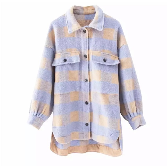 Stylish Sweet Plaid Woolen Shirt Jackets Women - Picture 2 of 2